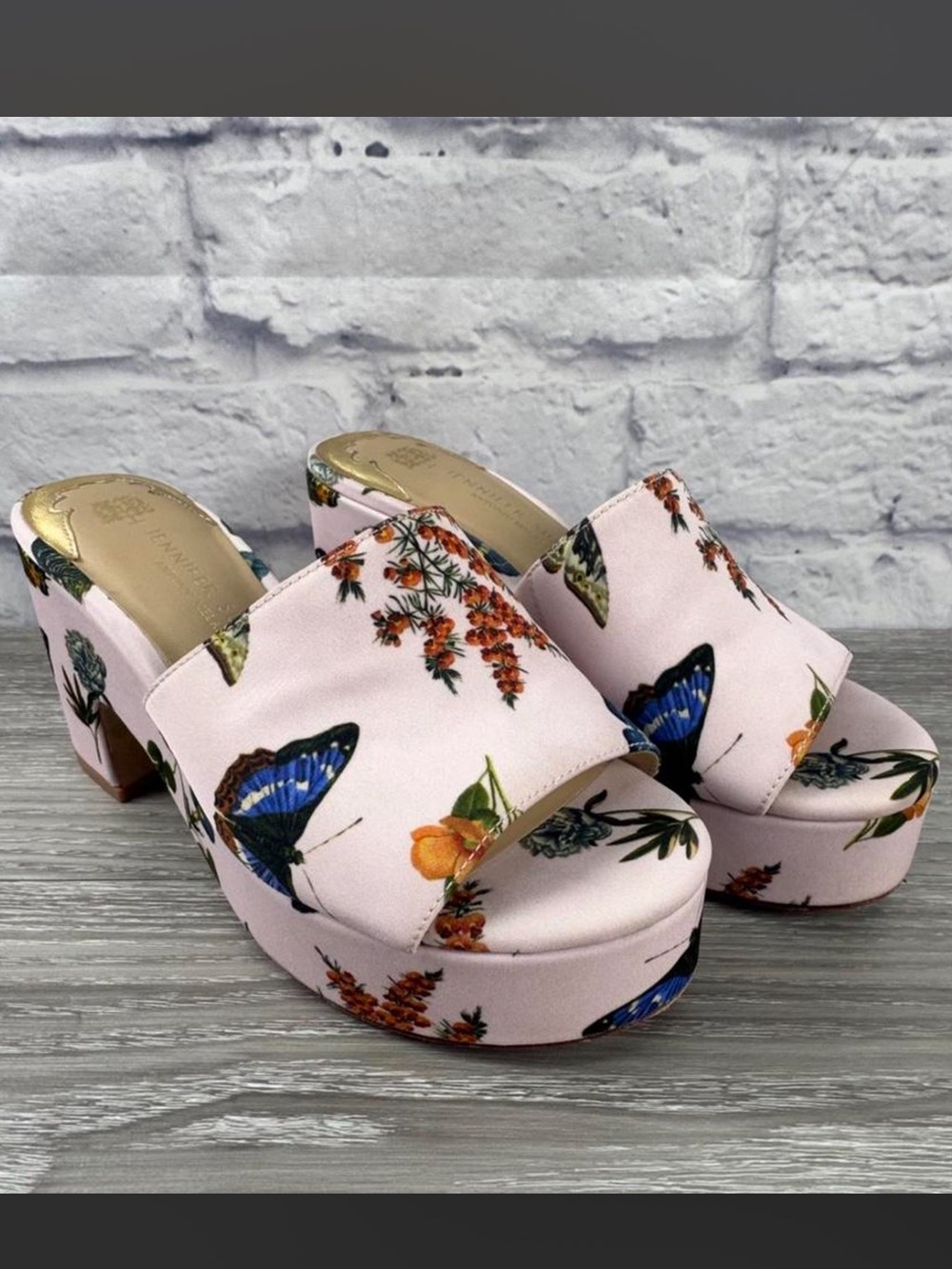 Jennifer Sumko Antonio Melani Pink Butterfly Floral Chunky Heel Mules